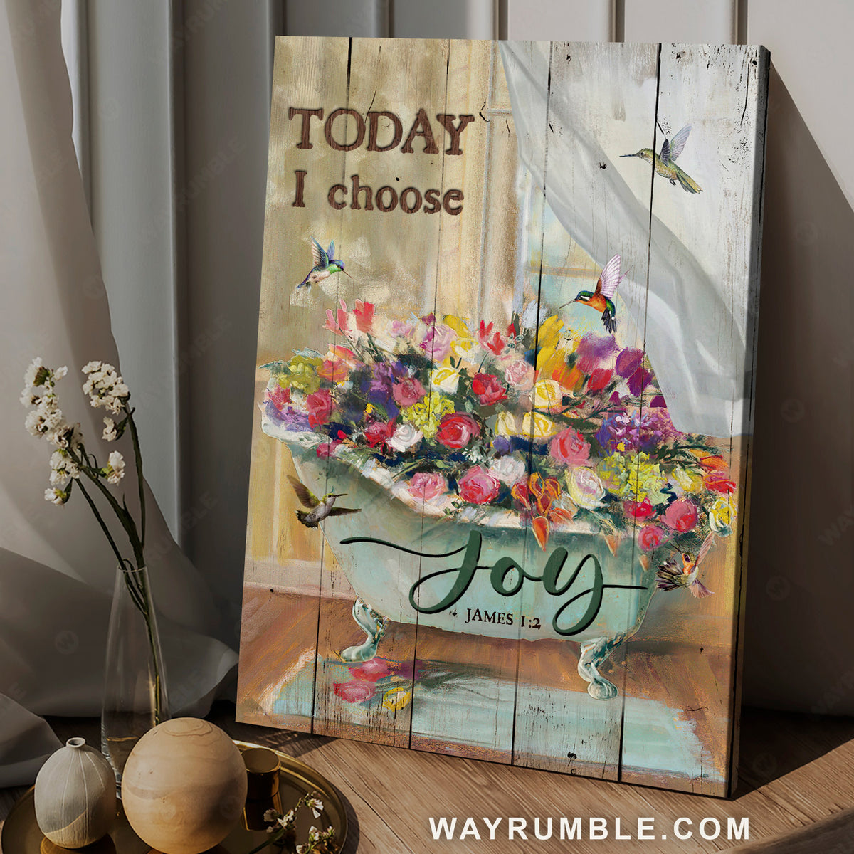 Lovely hummingbird, Flowers in bathtub, Rose painting, Today I choose joy - Jesus Portrait Canvas Prints, Christian Wall Art