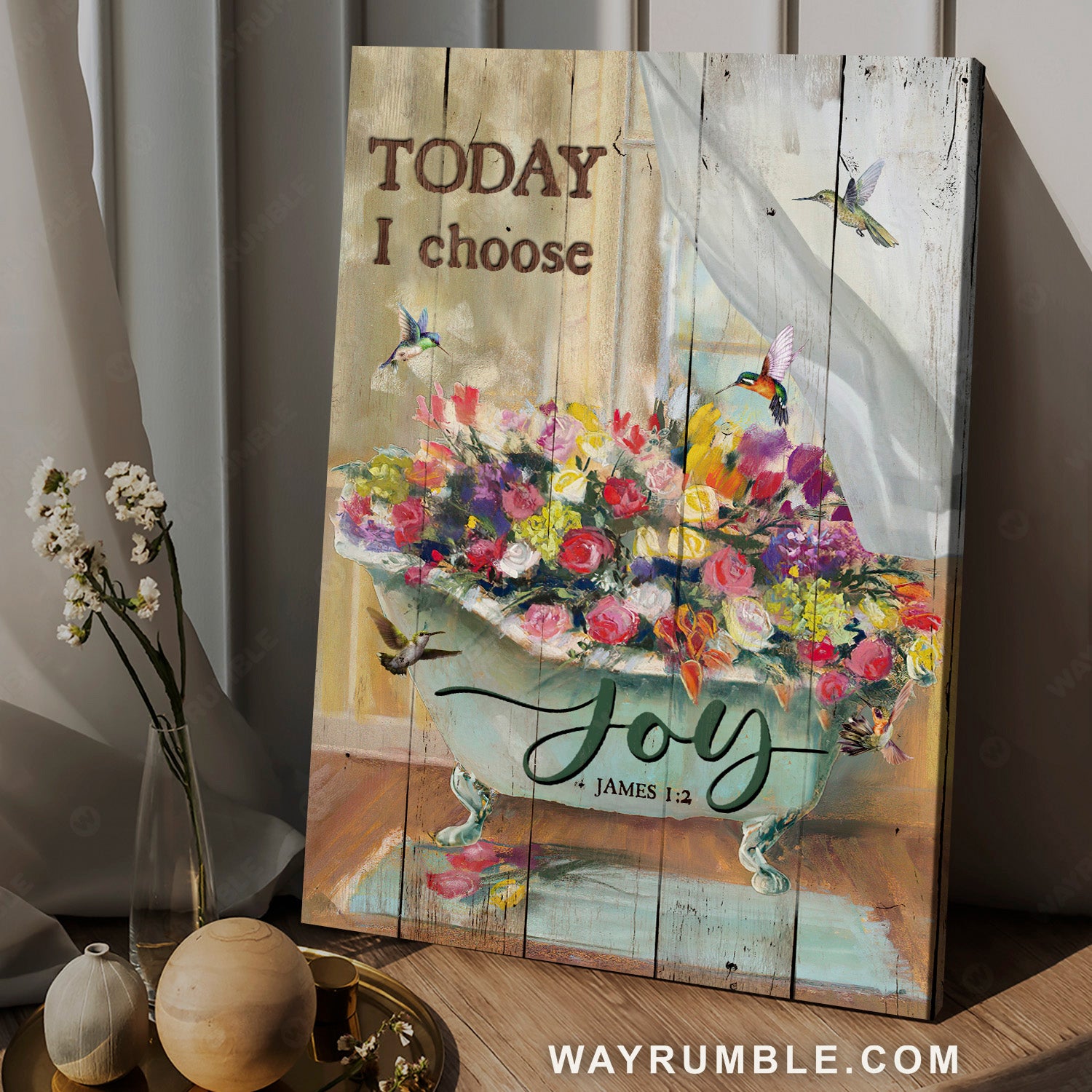 Lovely hummingbird, Flowers in bathtub, Rose painting, Today I choose joy - Jesus Portrait Canvas Prints, Christian Wall Art