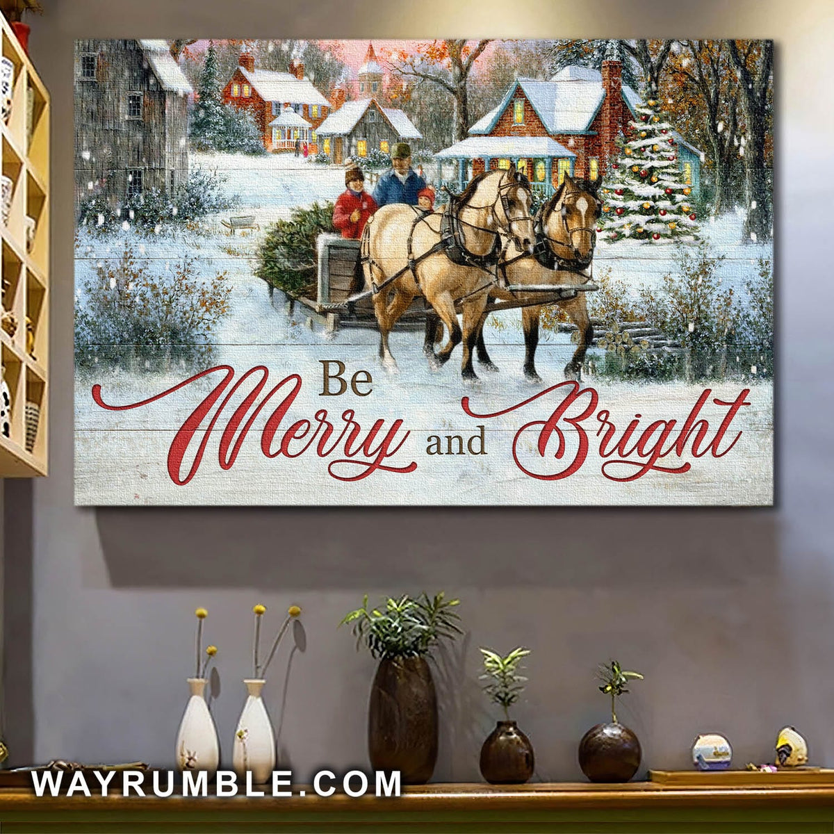 Jesus - Riding a horse on Christmas eve - Be merry and bright - Landscape Canvas Prints, Wall Art