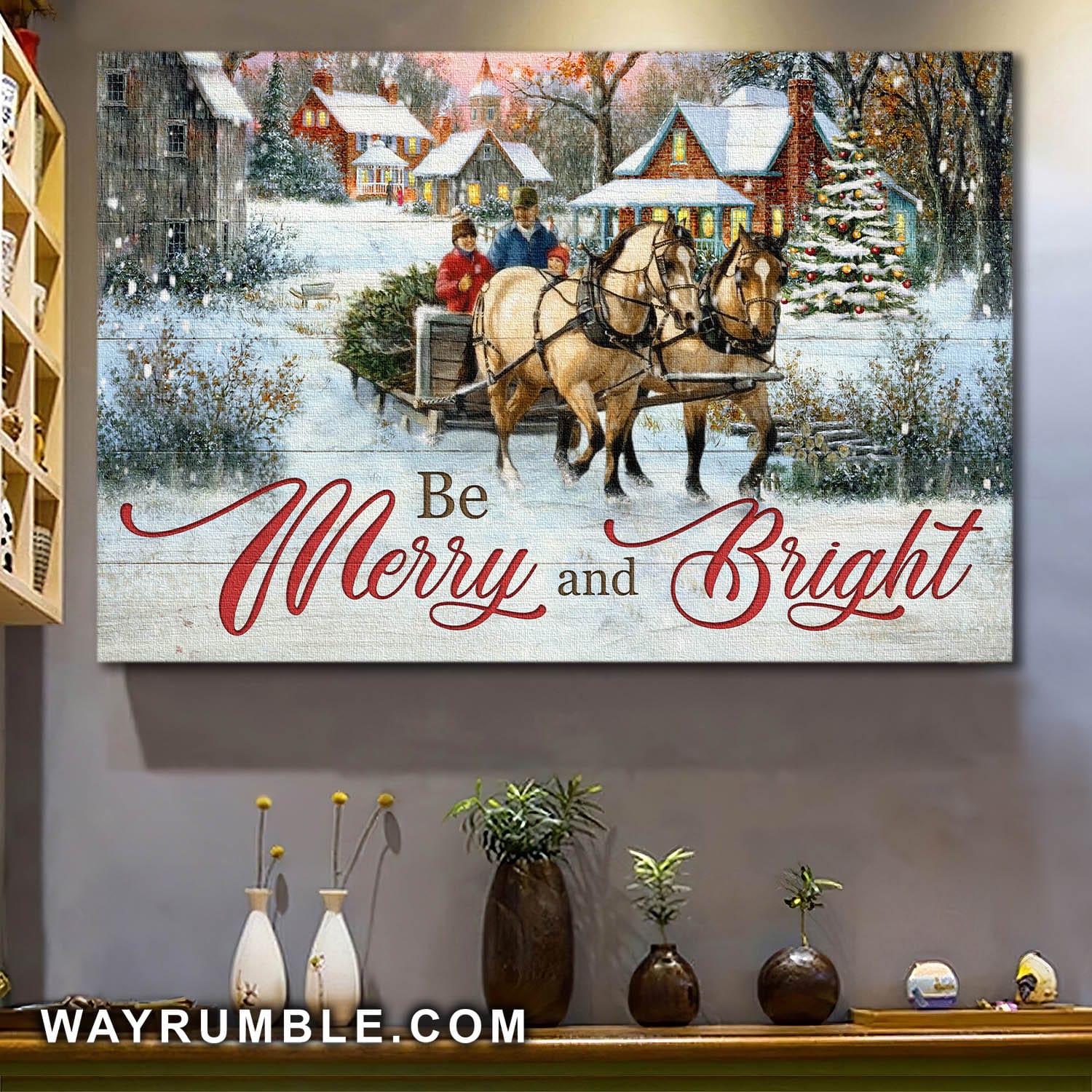 Jesus - Riding a horse on Christmas eve - Be merry and bright - Landscape Canvas Prints, Wall Art