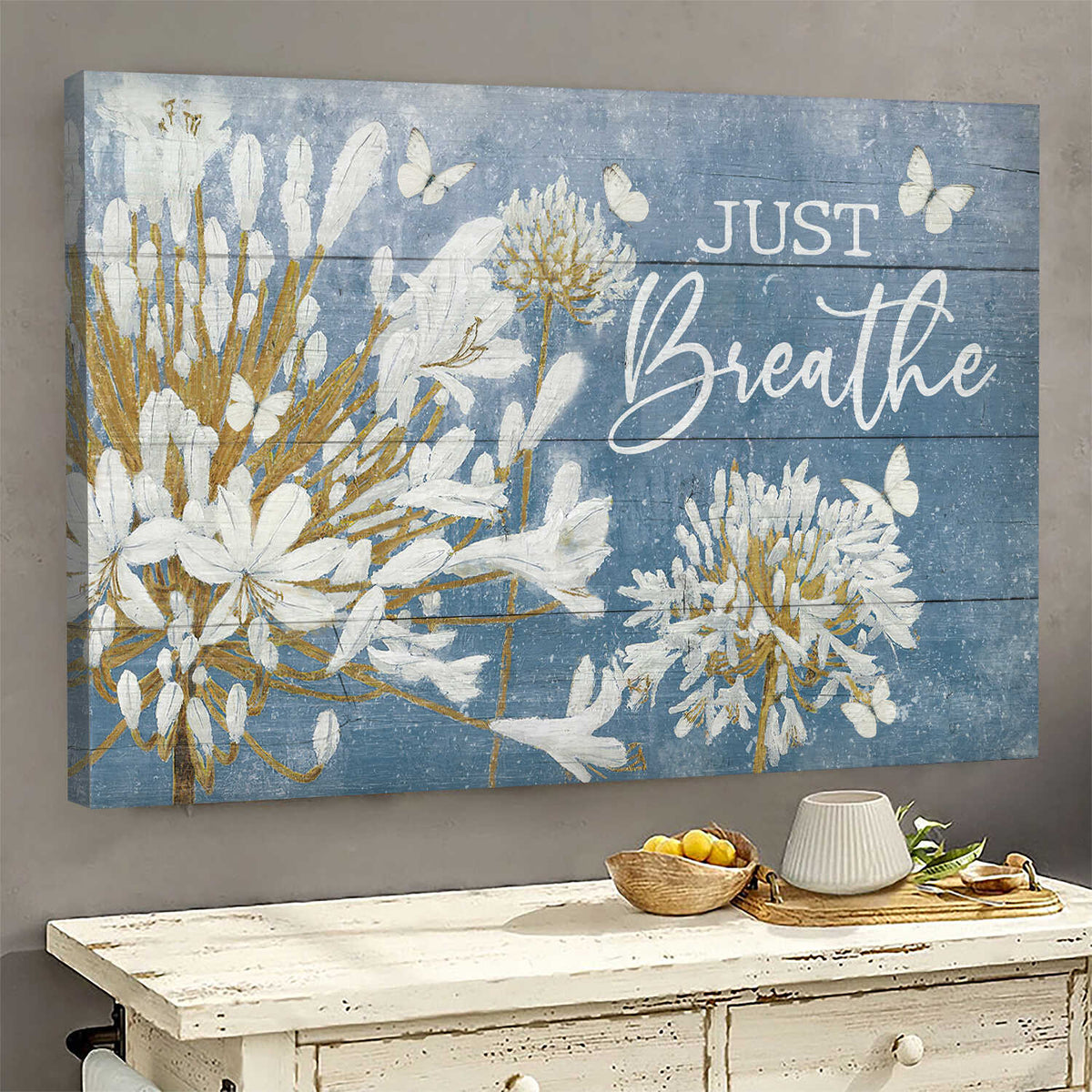 White lily flower, Butterfly, Just breathe - Jesus Landscape Canvas Prints, Wall Art