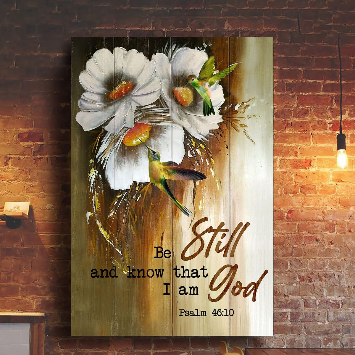 Jesus, Daisy, Hummingbird - Be still and know that I am God Portrait Canvas Prints, Wall Art