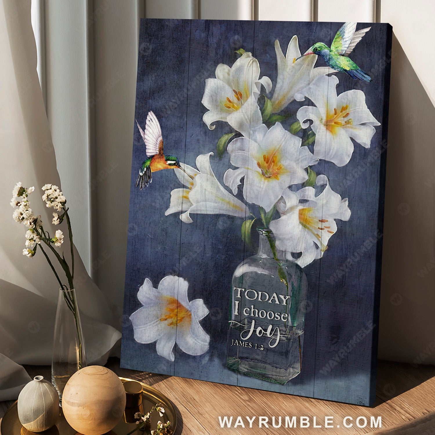 White lily vase, Watercolor hummingbird, Today I choose joy - Jesus Portrait Canvas Prints, Christian Wall Art