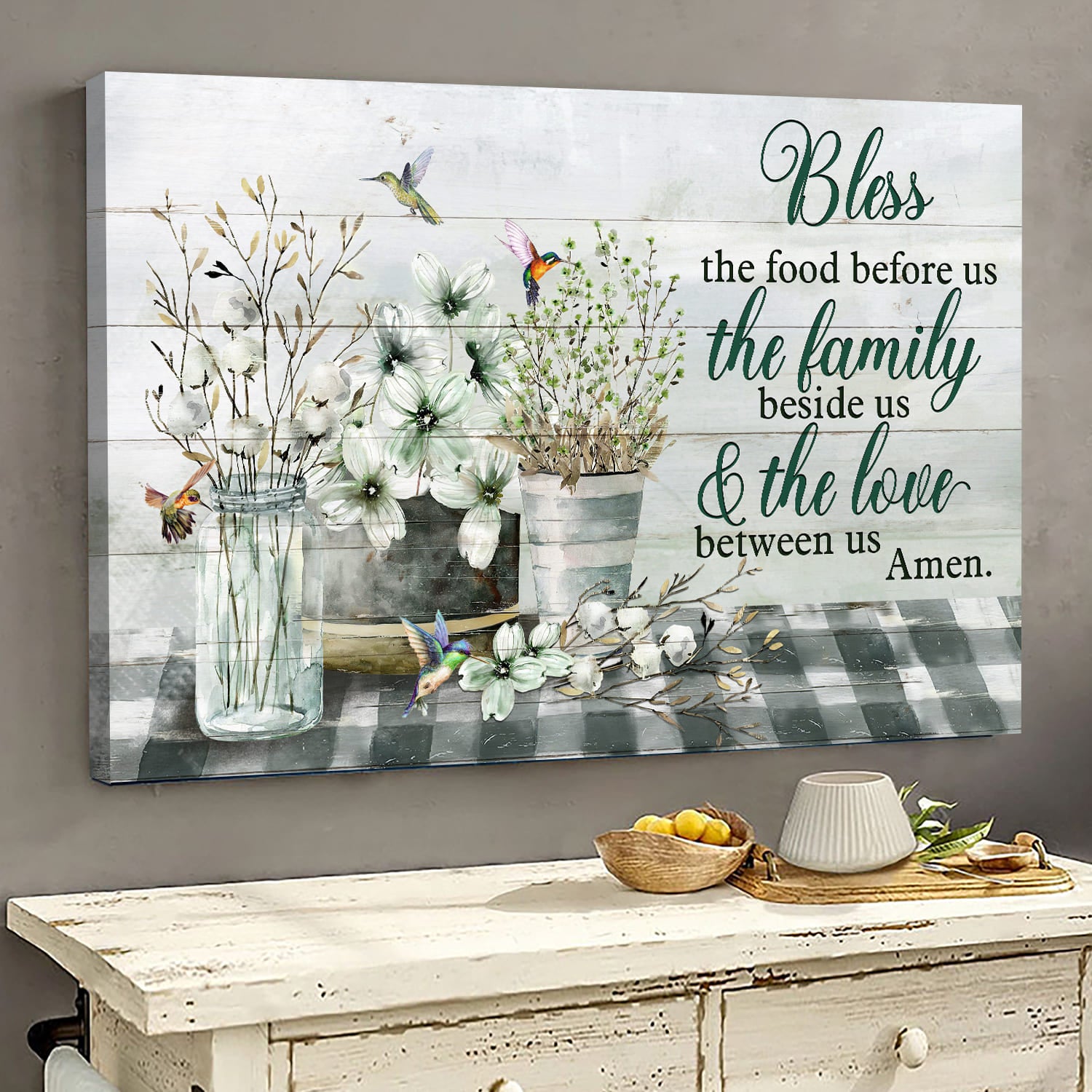 Jesus, Hummingbird, Pray - Bless the food before us Landscape Canvas Prints, Wall Art