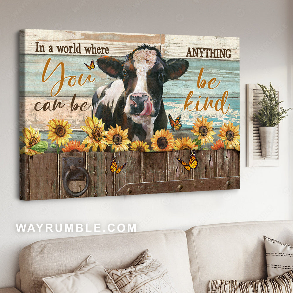 Lovely dairy cow, Sunflower painting, Stunning monarch butterfly, Be kind - Jesus Landscape Canvas Prints, Christian Wall Art