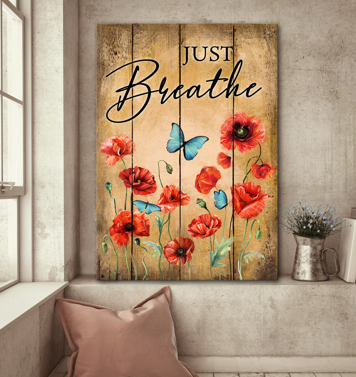 Poppy, Blue Butterfly, Just breathe - Jesus Portrait Canvas Prints, Wall Art