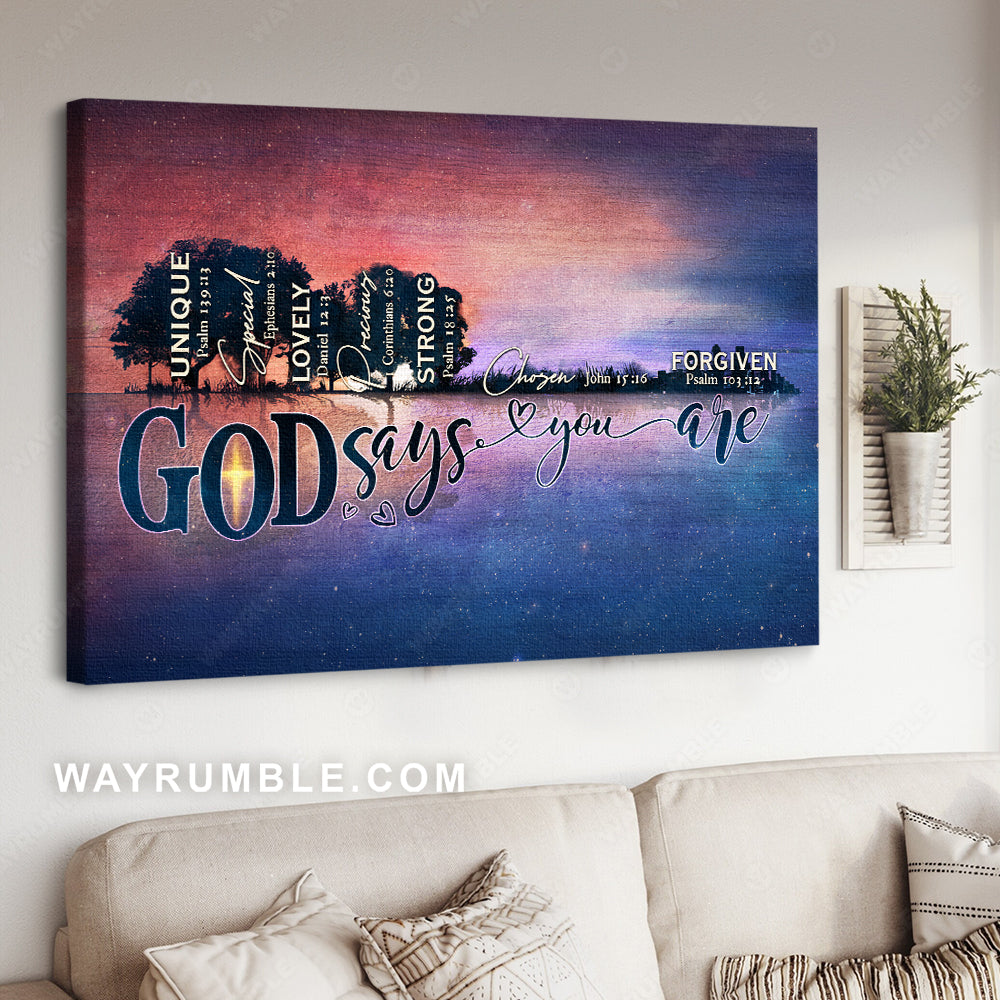 Abstract river painting, Modern city, Star night, Bible verses, God says you are - Jesus Landscape Canvas Prints, Home Decor Wall Art