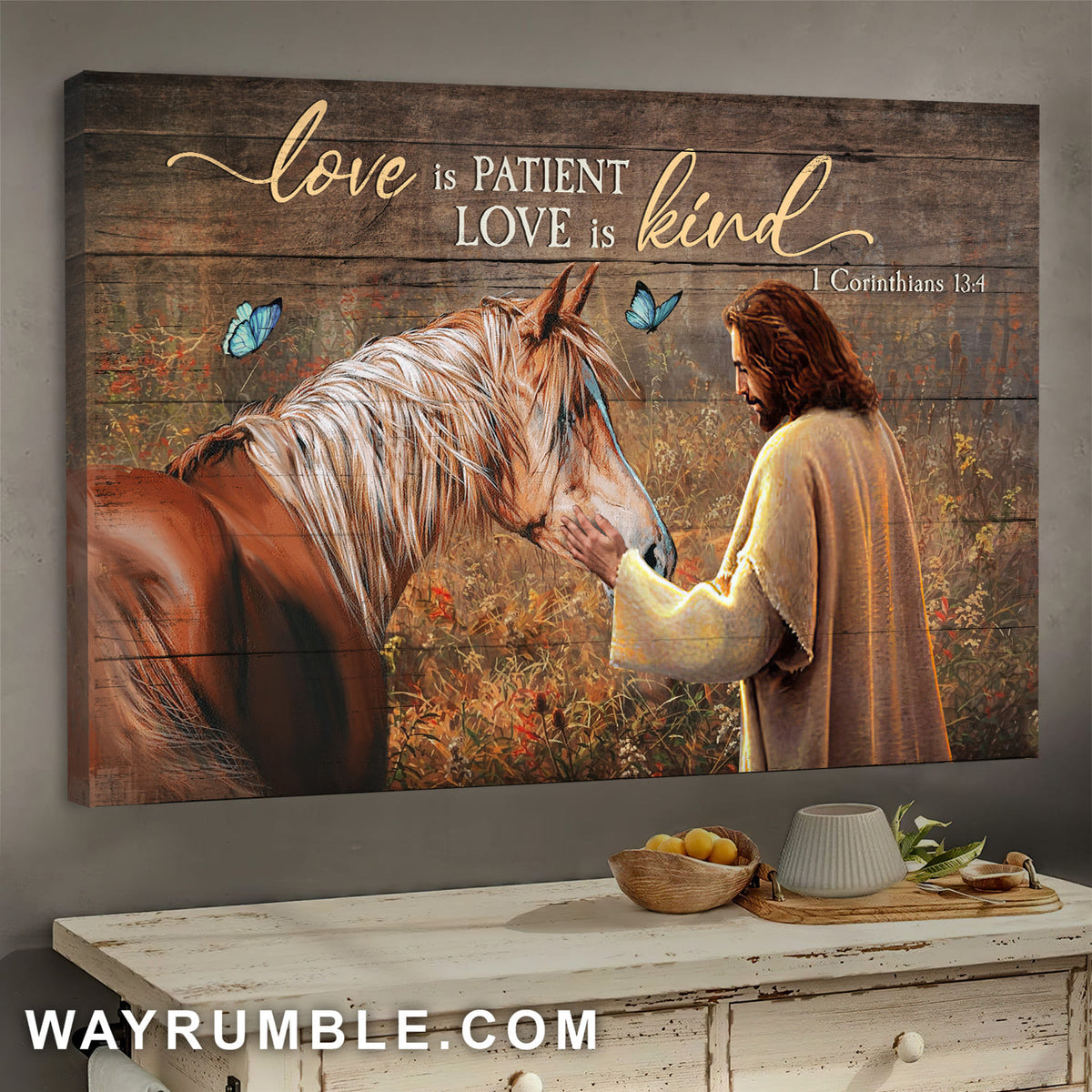 Jesus and the horse - Love is patient Love is kind - Landscape Canvas Prints, Wall Art