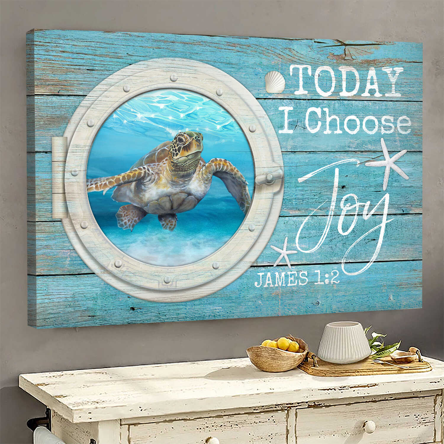 Sea turtle, Today I choose joy - Jesus Landscape Canvas Prints, Wall Art