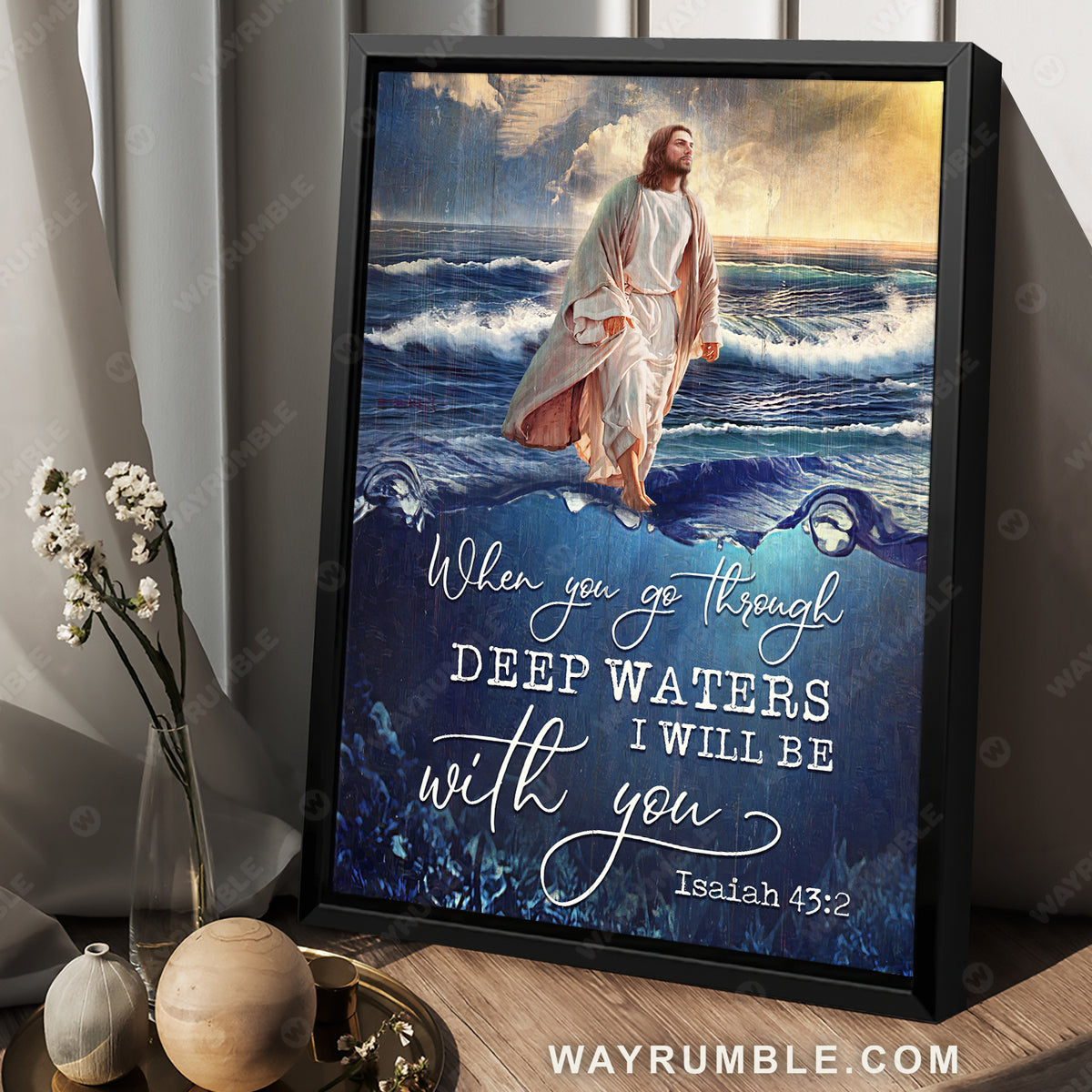 Walking with Jesus, Life of Jesus, Blue ocean, I will be with you - Jesus Portrait Canvas Prints, Christian Wall Art