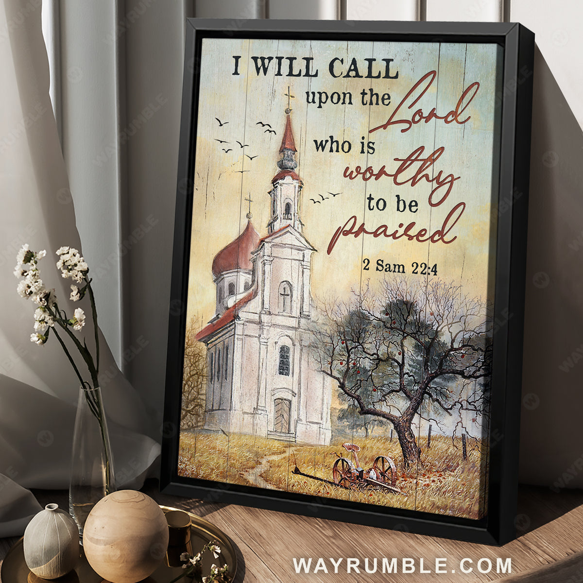 Antique church, Peace painting, I will call upon the Lord - Jesus Portrait Canvas Prints, Christian Wall Art