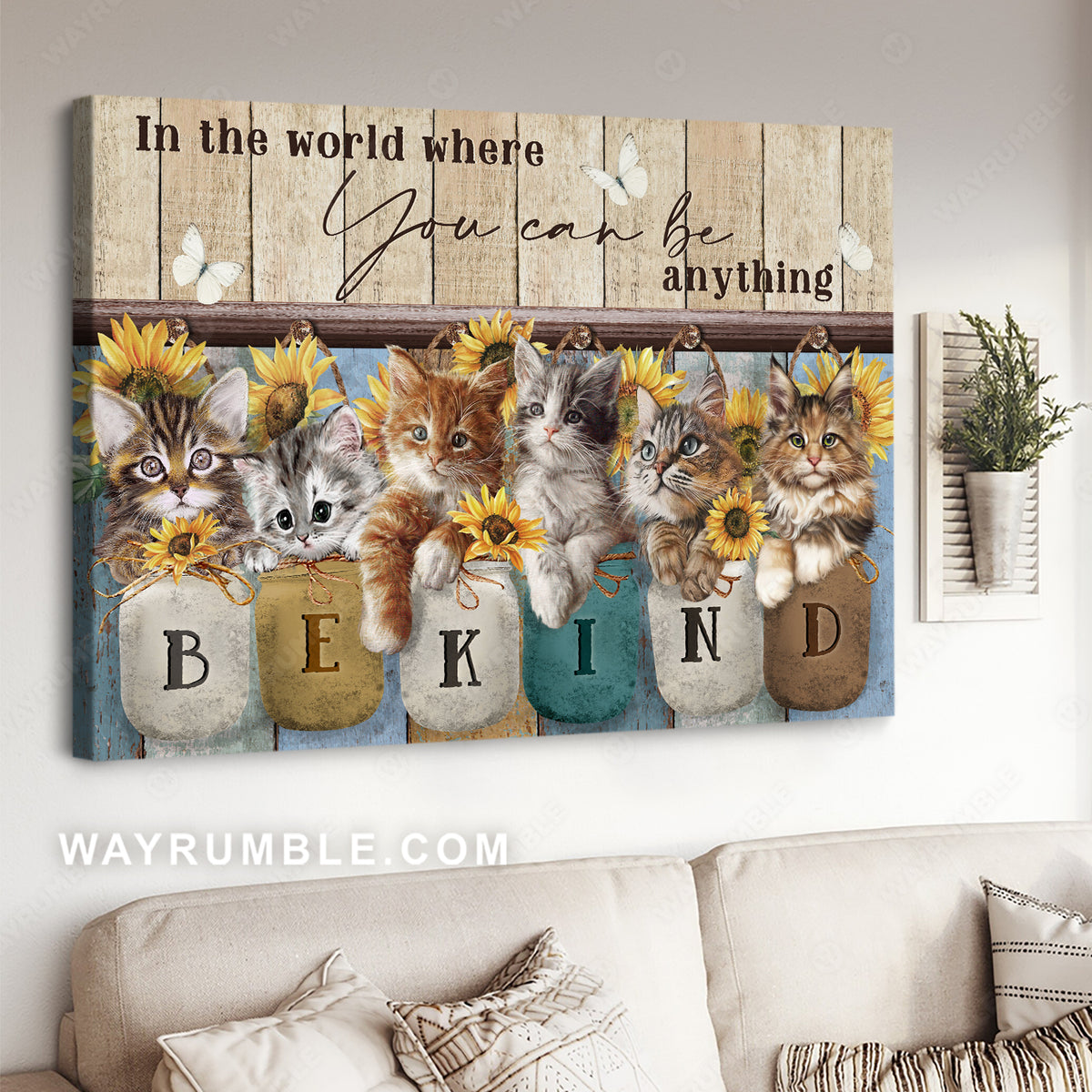 Gift for cat lover, Little cat, Sunflower vase, In the world where you can be anything - Jesus Landscape Canvas Prints, Christian Wall Art