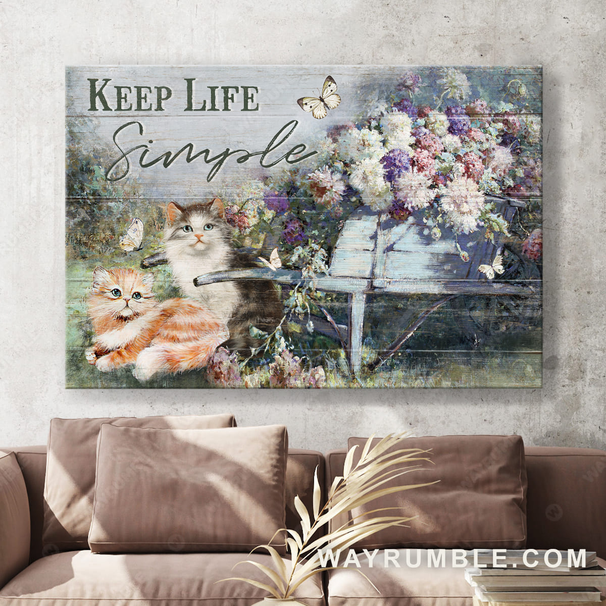 Cute cat drawing, Carnation garden, White butterfly, Keep life simple - Jesus Landscape Canvas Prints, Christian Wall Art