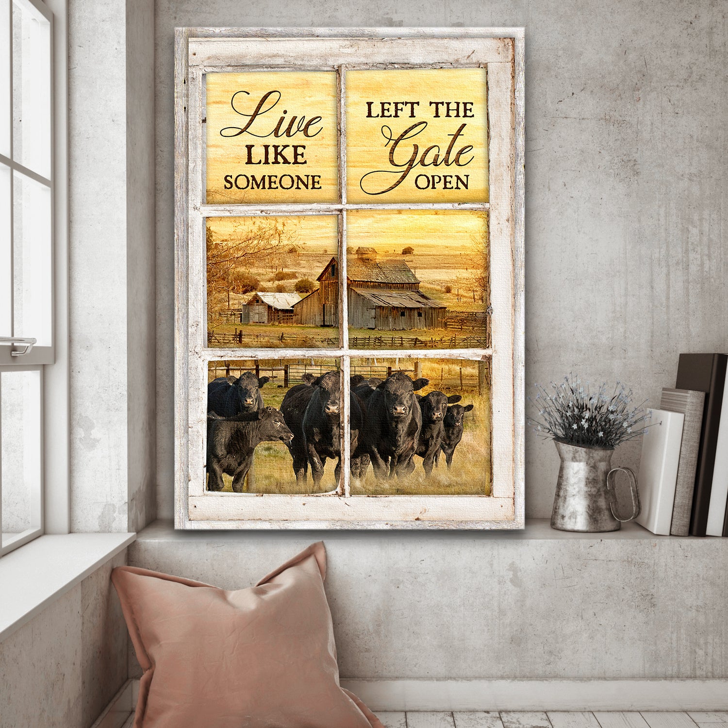Angus cows, Tranquil Farm, Live like someone, left the gate open - Farm Portrait Canvas Prints, Wall Art