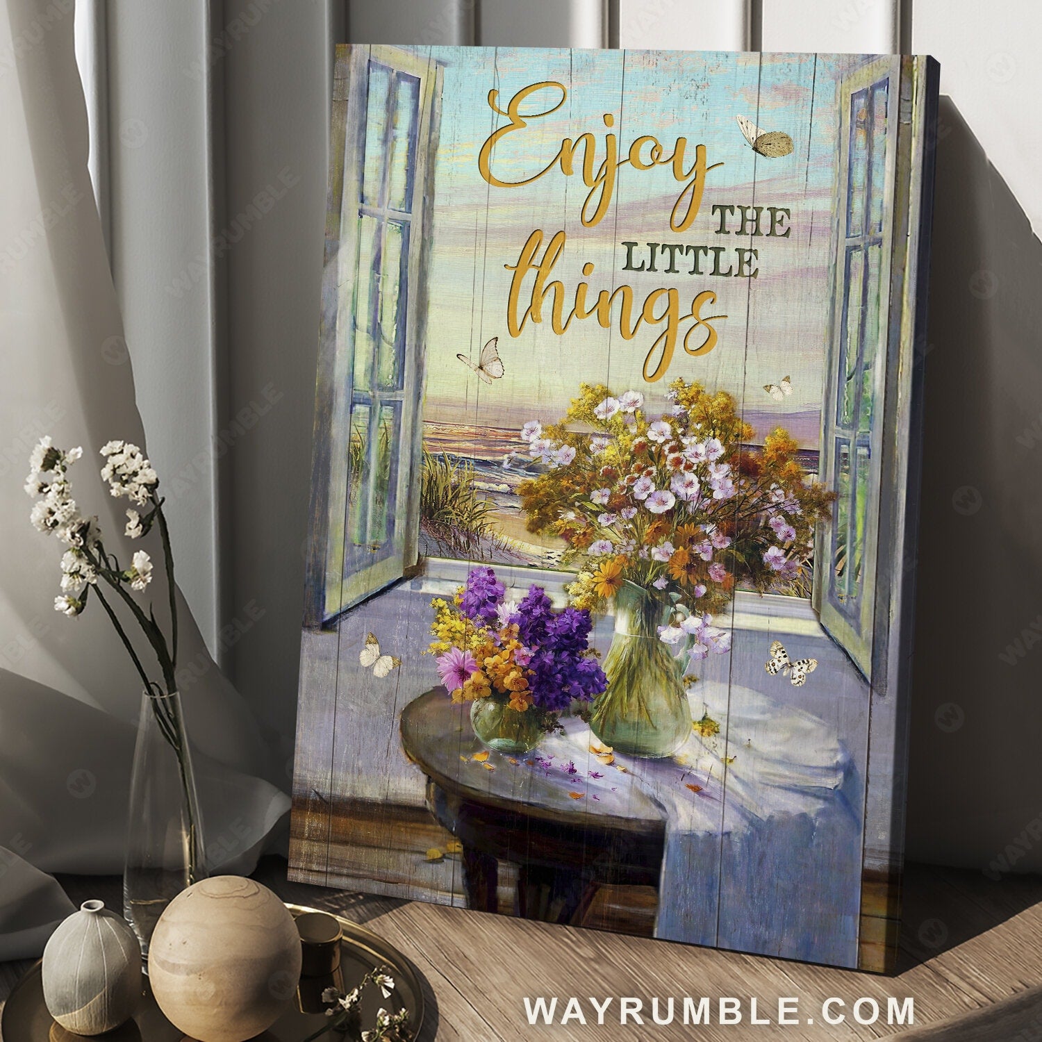 Purple flower drawing, Beach painting, Enjoy the little things - Jesus Portrait Canvas Prints, Christian Wall Art