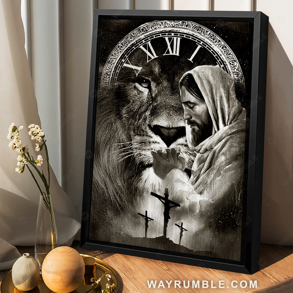 Black and white drawing, Pray for healing, Lion of Judah - Jesus Portrait Canvas Prints, Christian Wall Art