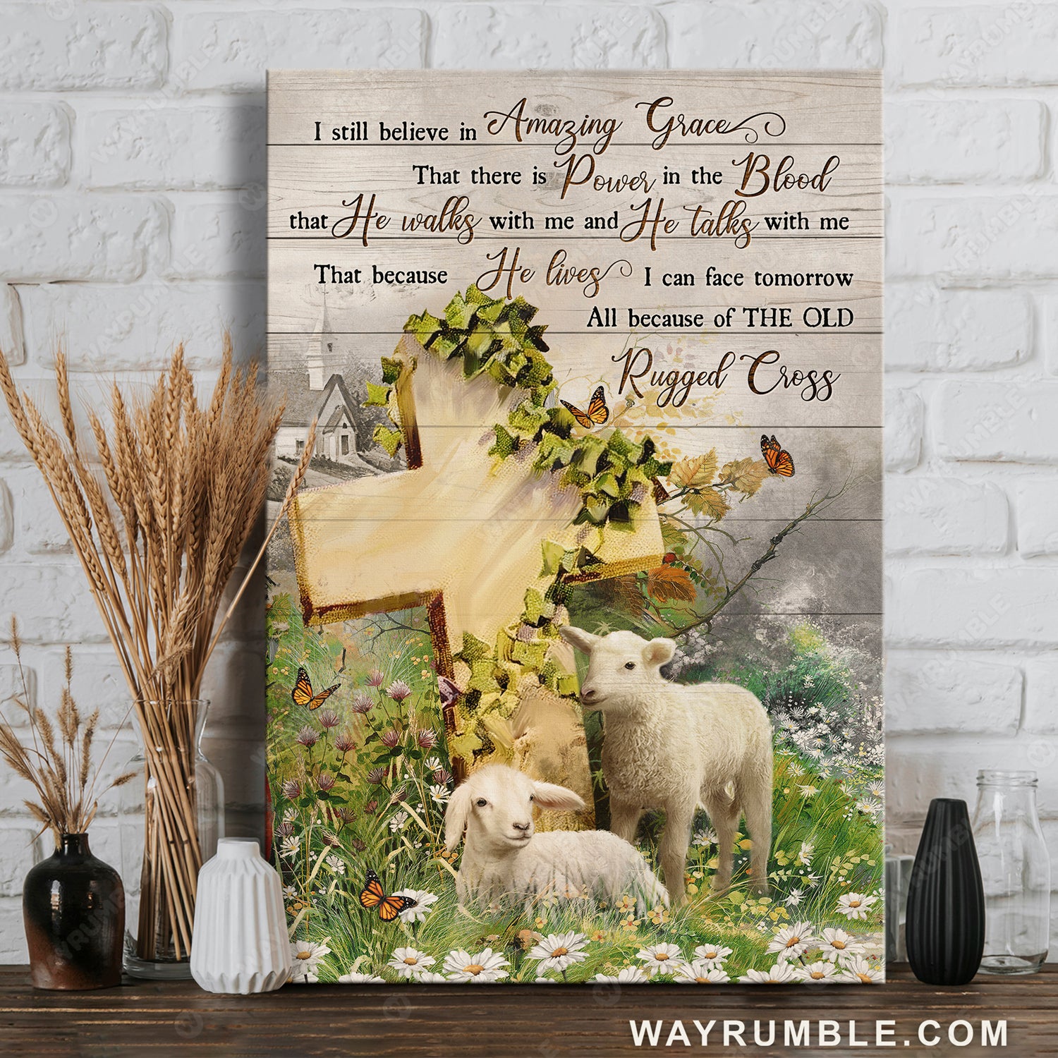 Lamb of God, Monarch butterfly, Flower field, I still believe in Amazing Grace - Jesus Portrait Canvas Prints, Christian Wall Art