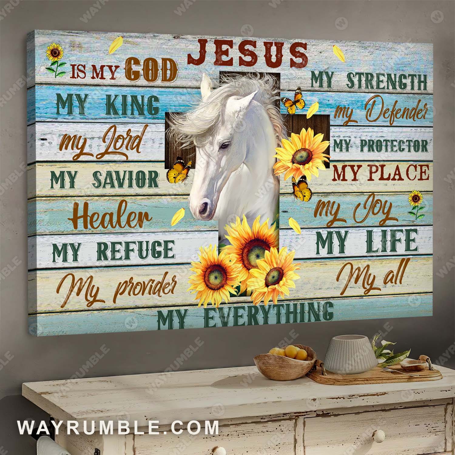 Butterfly, White Horse, Cross, Sunflower, Jesus is my God, my Lord, my everything - Jesus Landscape Canvas Prints, Wall Art