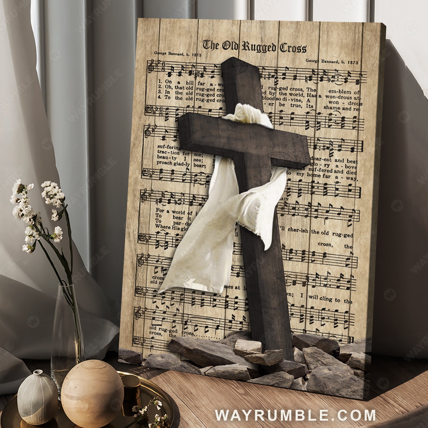 Black cross, White silk painting, Music sheet, The old rugged cross - Jesus Portrait Canvas Prints, Christian Wall Art
