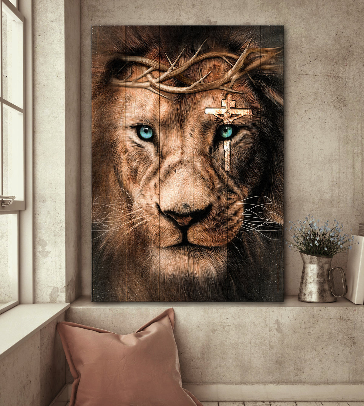 Awesome lion, Cross, Little lamb - Jesus Portrait Canvas Prints, Wall Art