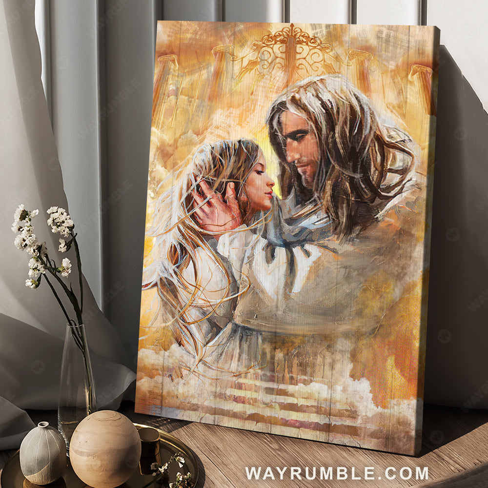 Beautiful woman, Jesus painting, Golden cloud drawing, First day in heaven - Jesus Portrait Canvas Prints, Christian Wall Art