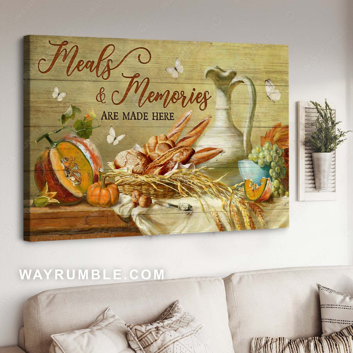Kitchen drawing, Food art, White butterfly, Meals &amp; memories are made here - Jesus Landscape Canvas Prints, Home Decor Wall Art