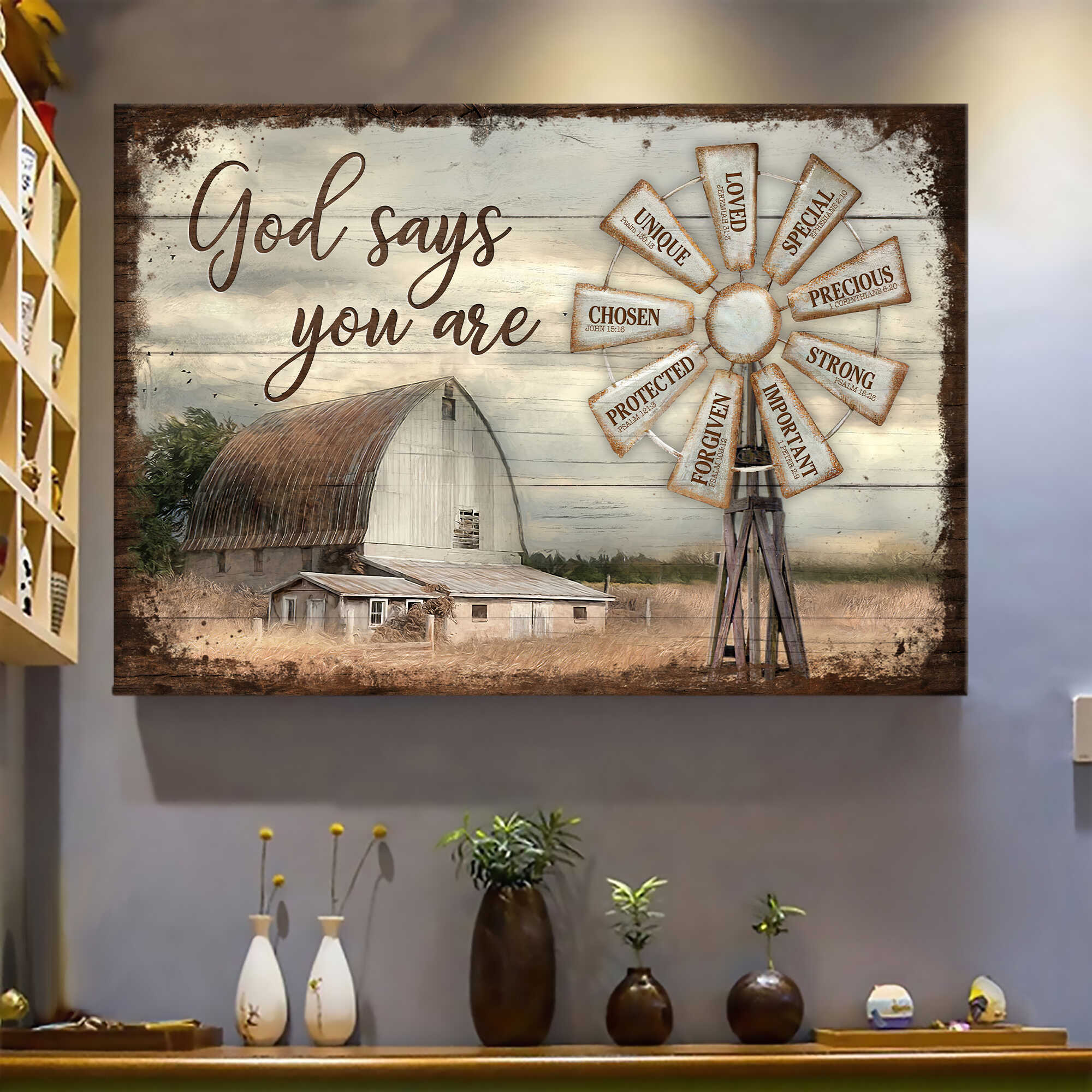 Windmill, Farm, Rustic barn - God says you are Jesus Landscape Canvas Prints, Wall Art