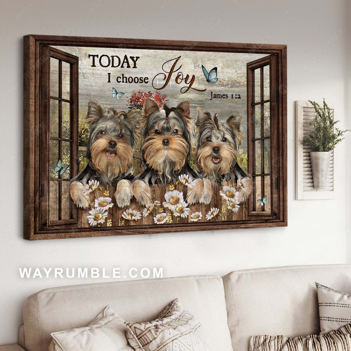 Adorable Yorkshire Terrier, Lovely daisy, Bible verse, Today I choose joy - Jesus Landscape Canvas Prints, Christian Wall Art