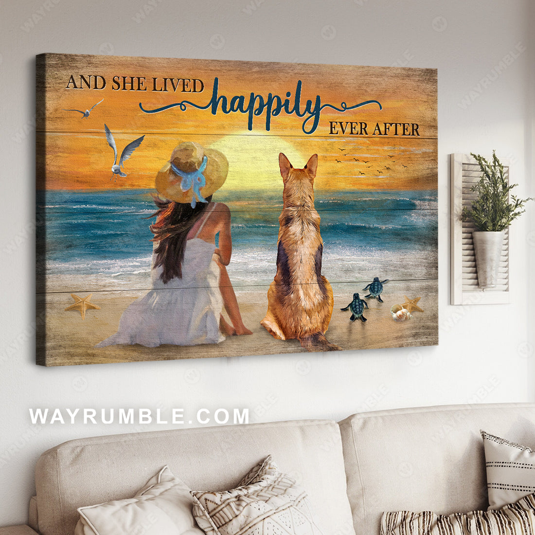 Girl painting, Pretty sunset, German shepherd, And she lived happily - Jesus Landscape Canvas Prints, Christian Wall Art