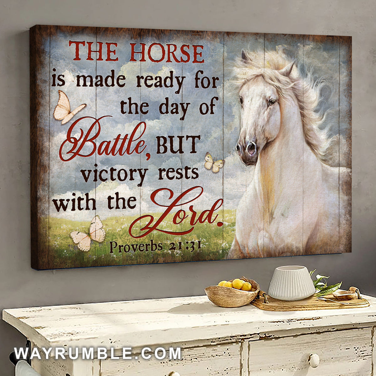 White horse, Grassland, The horse is made ready for the day of battle - Jesus Landscape Canvas Prints, Wall Art
