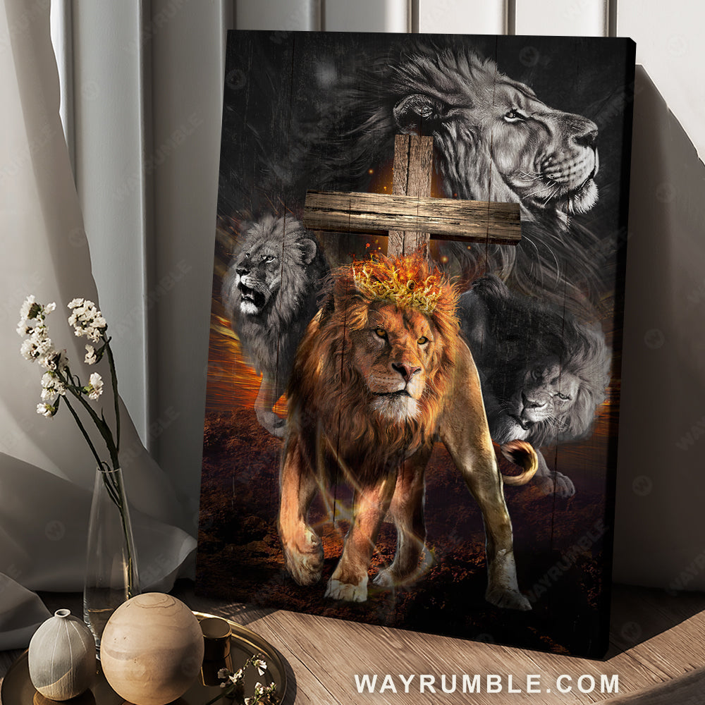Abstract lion painting, Lion of Judah, Wooden cross, Jesus the Lord - Jesus Portrait Canvas Prints, Christian Wall Art