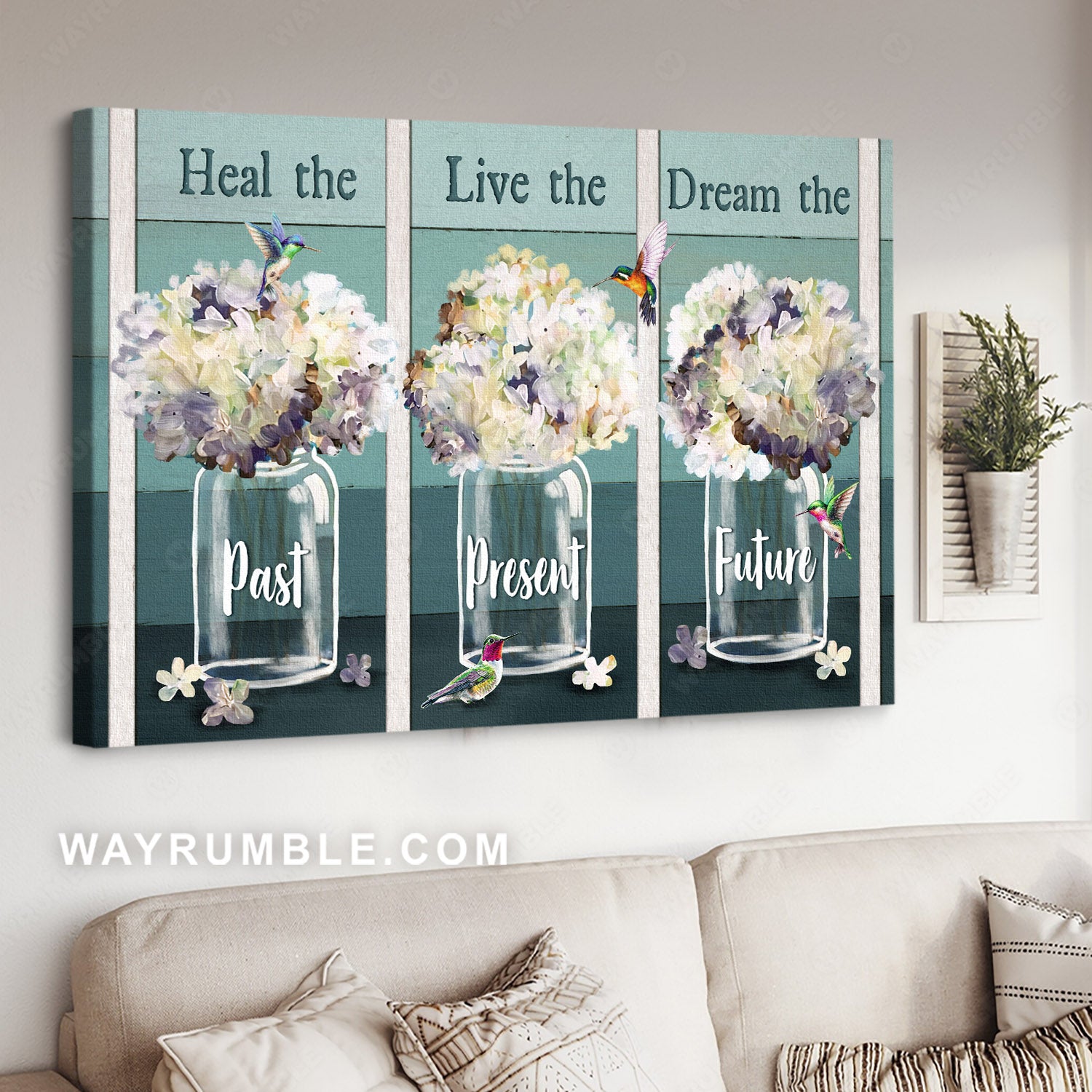 Abstract hummingbird, Watercolor flowers, Inspirational quote, Dream the future - Jesus Landscape Canvas Prints, Home Decor Wall Art