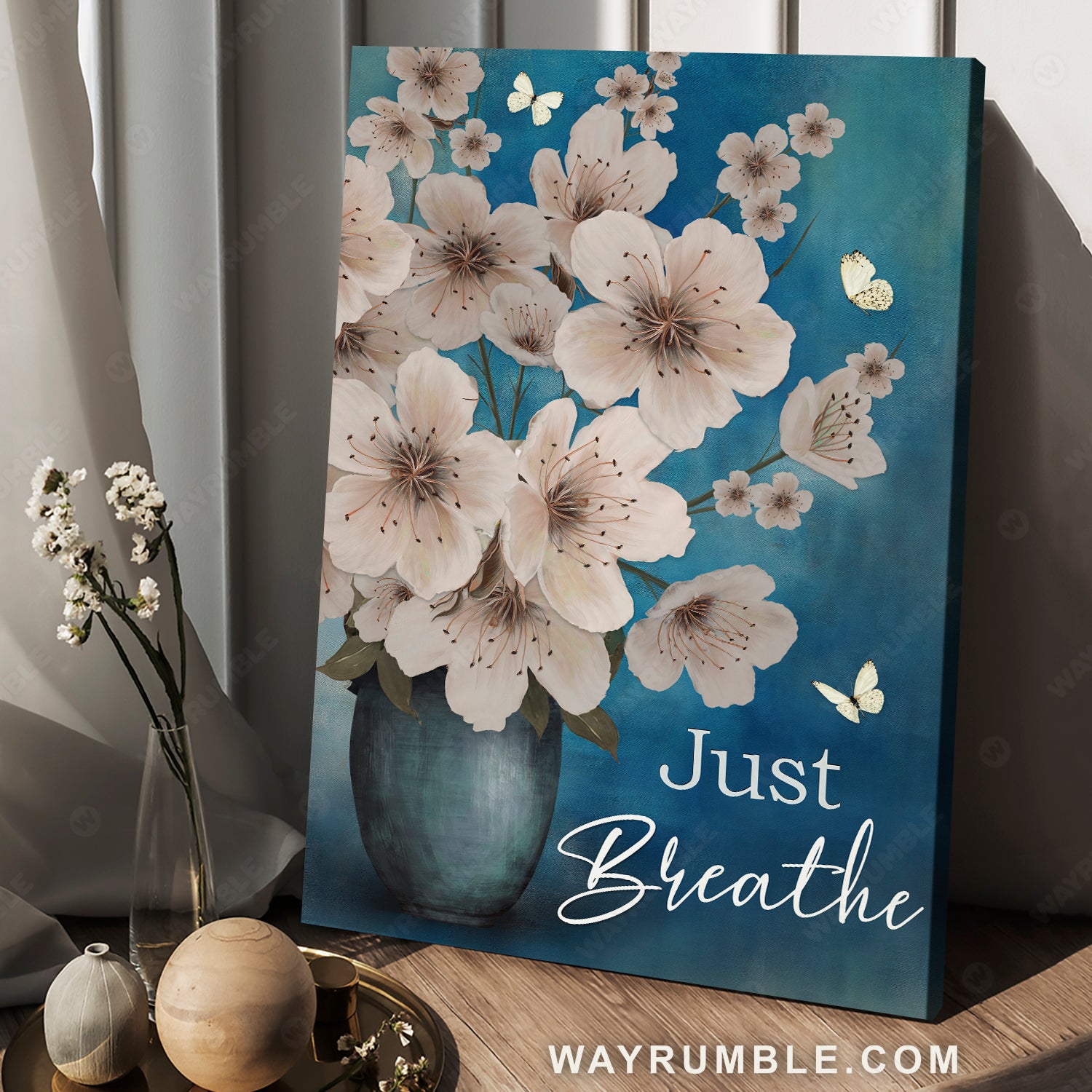 Lovely mock orange, White butterfly, Blooming flowers, Just breathe - Jesus Portrait Canvas Prints, Christian Wall Art