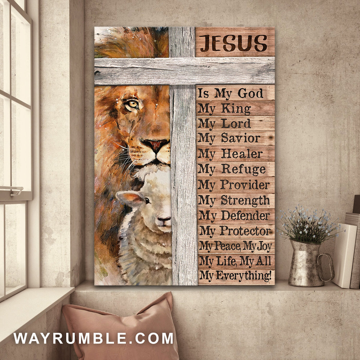 Lion of Judah, Lamb of God, Cross. Jesus is my everything - Jesus Portrait Canvas Prints, Wall Art