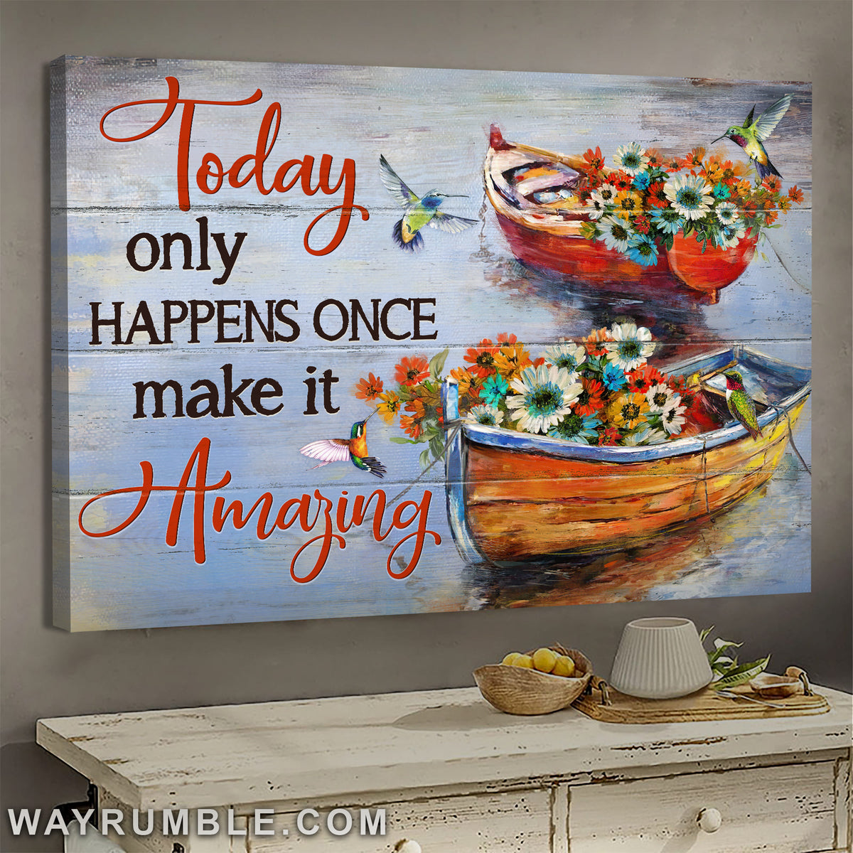 Flower boats, Hummingbird, On the river, Today only happens once - Jesus Landscape Canvas Prints, Wall Art