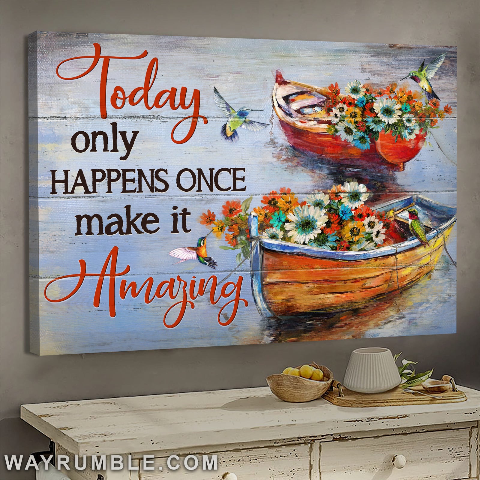 Flower boats, Hummingbird, On the river, Today only happens once - Jesus Landscape Canvas Prints, Wall Art
