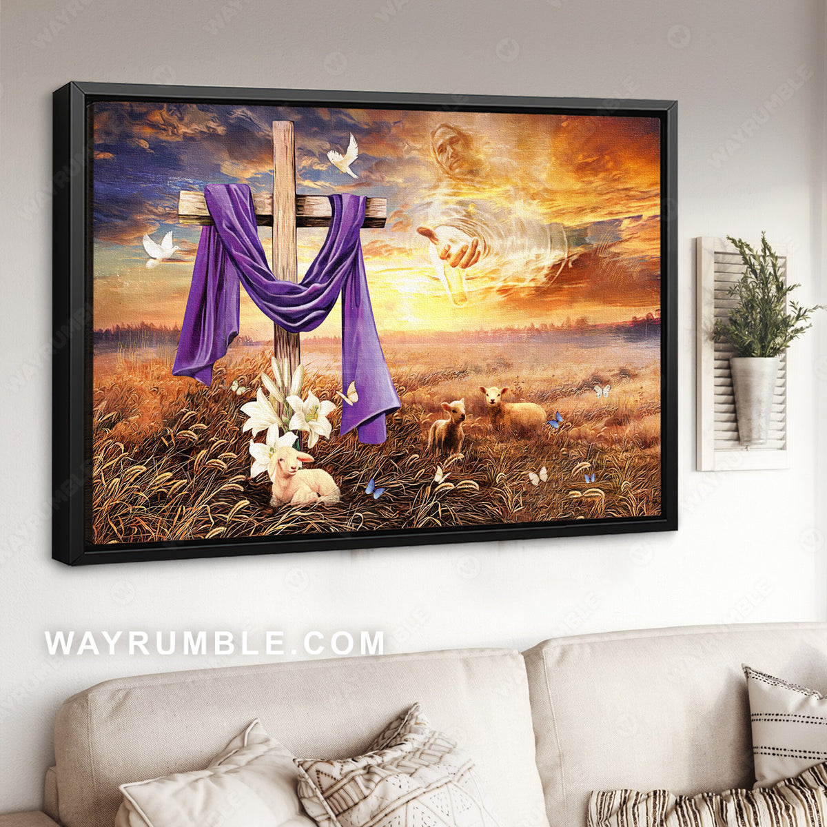 Old rugged cross, Lamb of God, Easter lily, Farm in the beautiful sunrise - Jesus Landscape Canvas Prints, Christian Wall Art