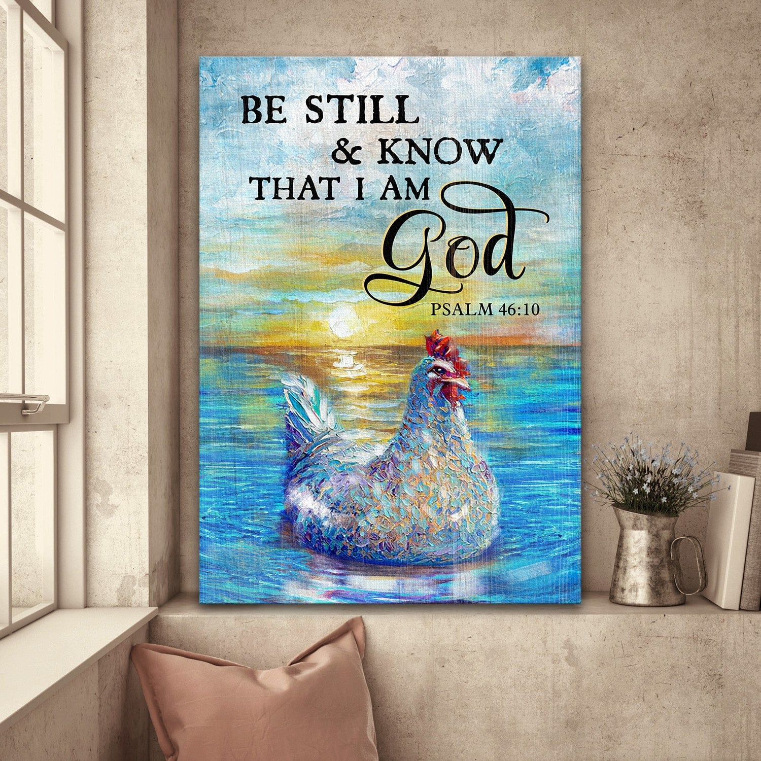 Chicken on the water, Horizon, Be still and know that I'm God - Jesus Portrait Canvas Prints, Wall Art