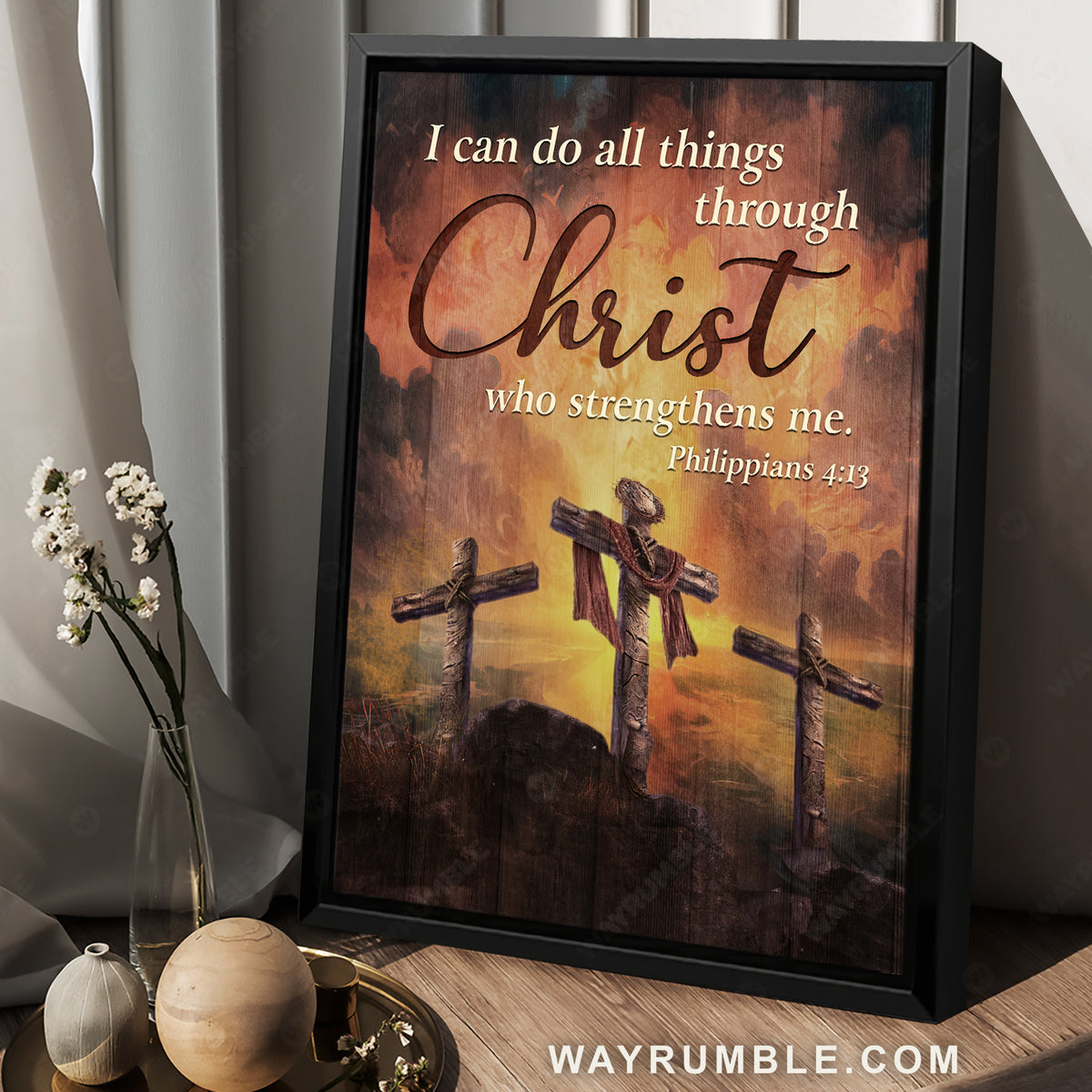 Three crosses, Sunset painting, Inspirational art, I can do all things through Christ - Jesus Portrait Canvas Prints, Christian Wall Art