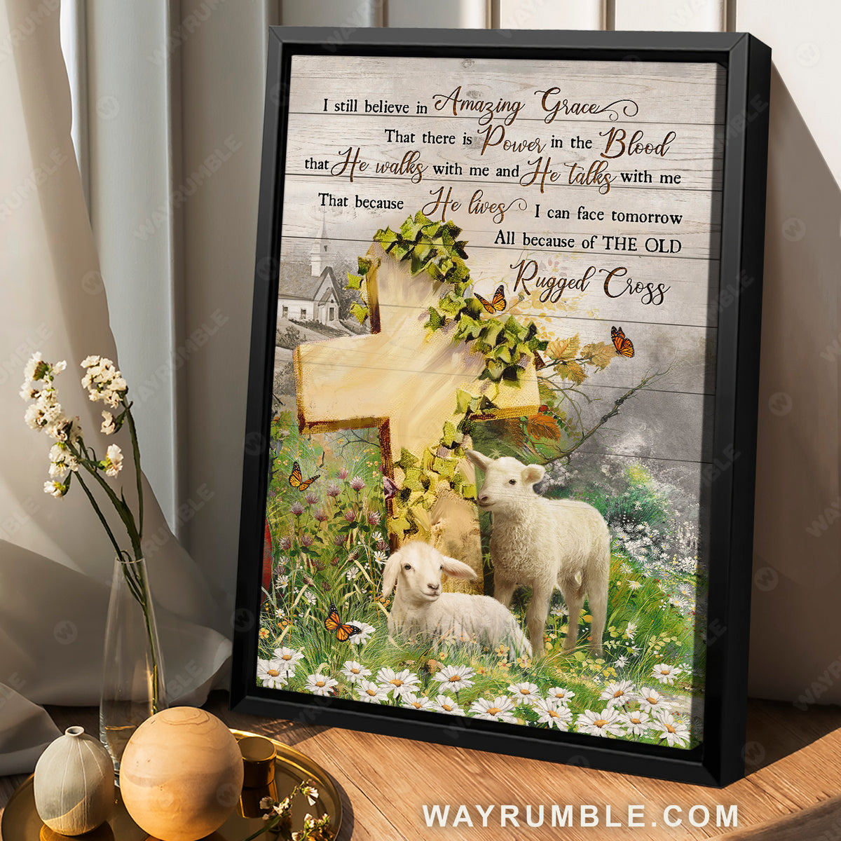 Lamb of God, Monarch butterfly, Flower field, I still believe in Amazing Grace - Jesus Portrait Canvas Prints, Christian Wall Art