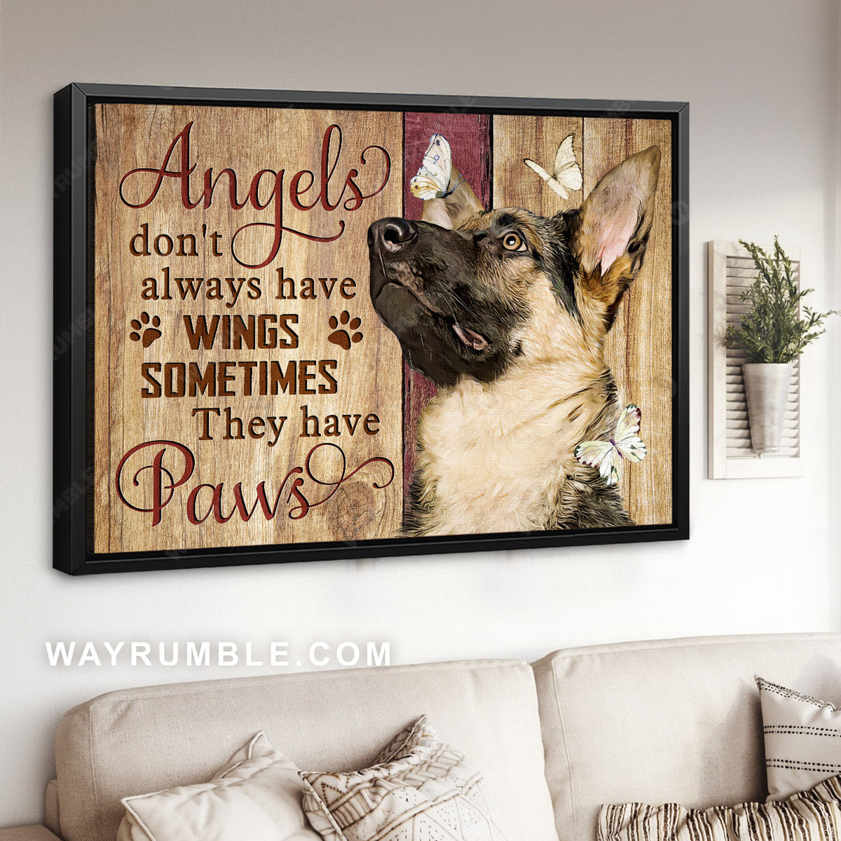 German Shepherd, Guard dog, White butterfly, Angels don&#39;t always have wings - Jesus Landscape Canvas Prints, Home Decor Wall Art
