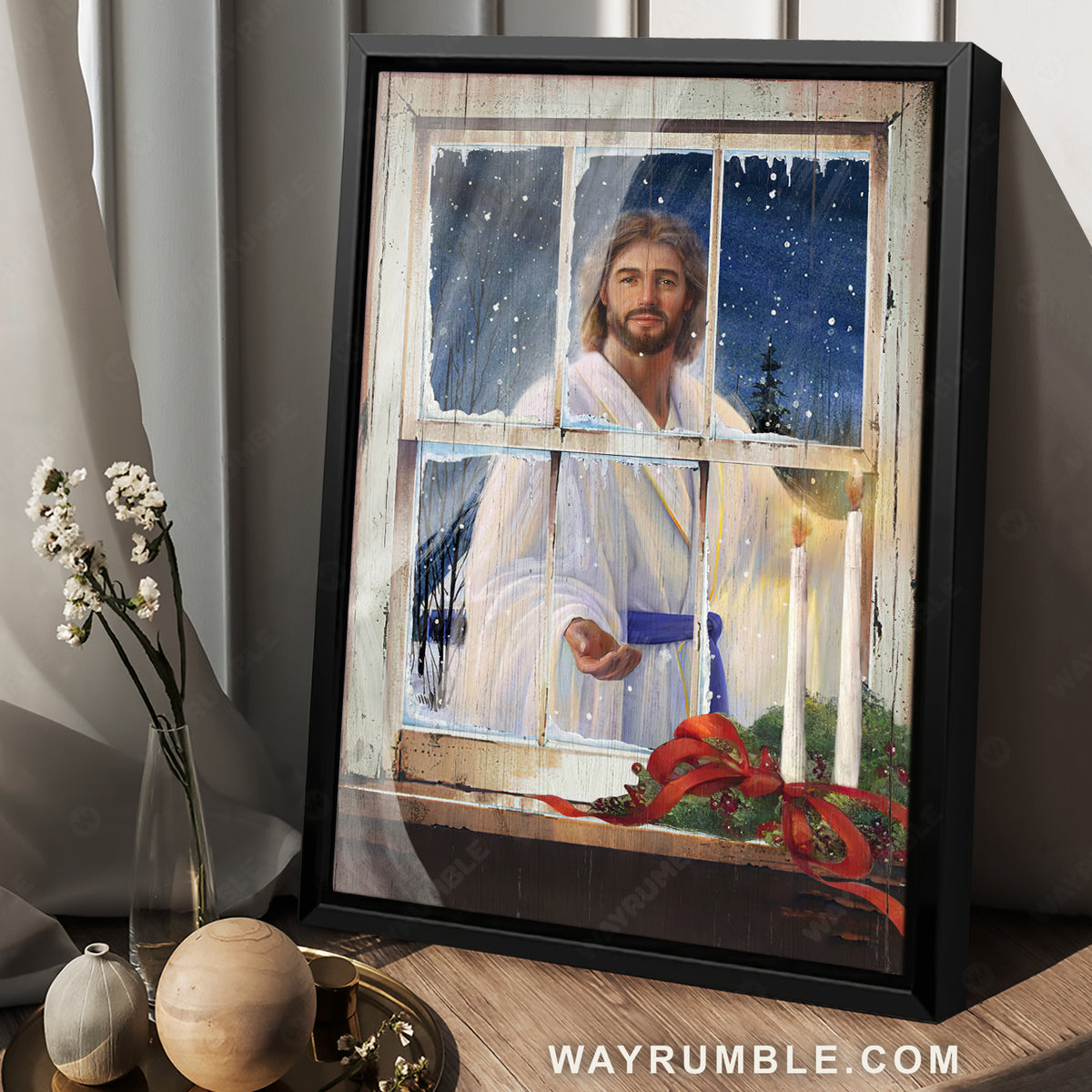 Christmas eve, Jesus painting, Winter season, Christmas window decorations - Jesus Portrait Canvas Prints, Christian Wall Art