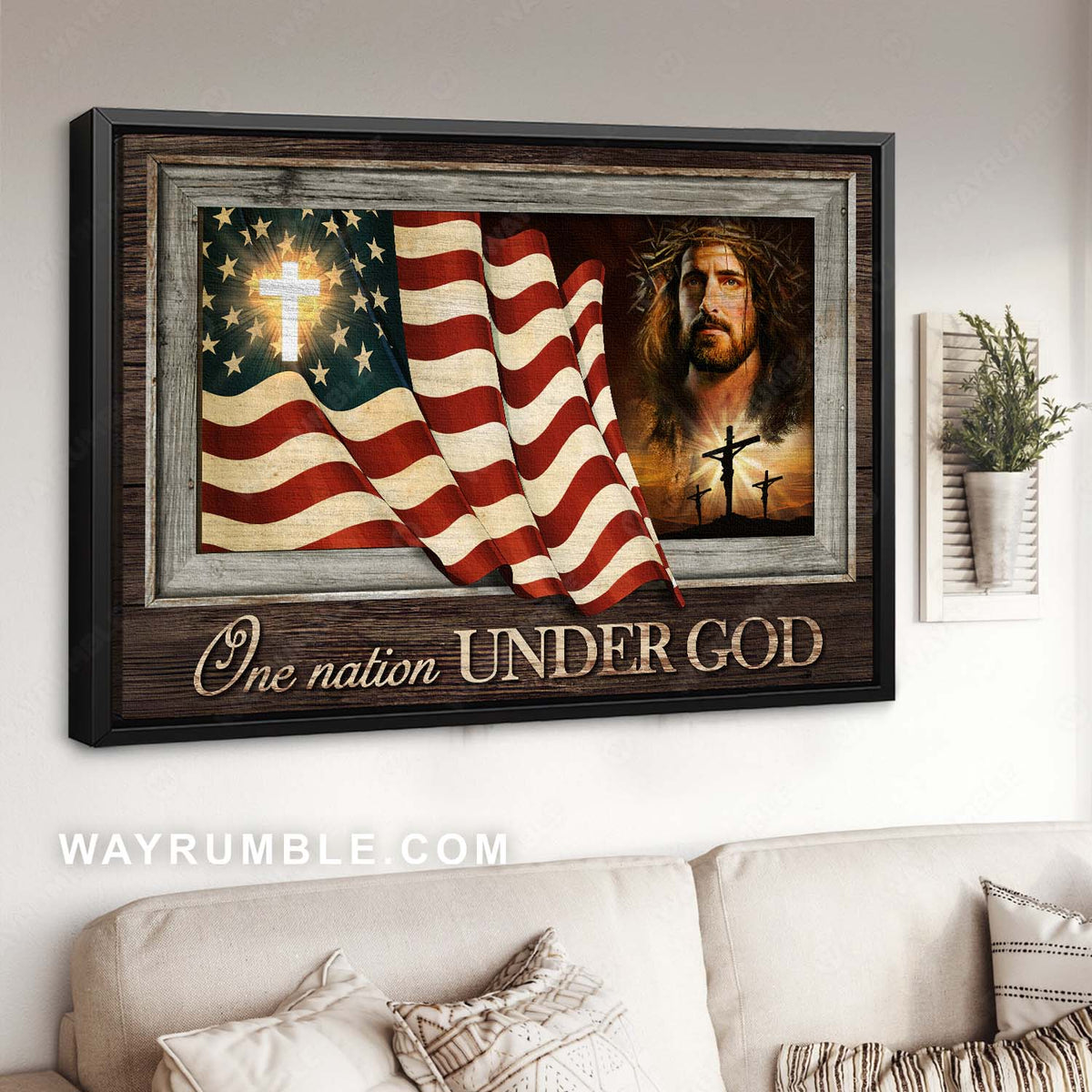 Religious painting, Abstract Jesus portrait, American flag, One nation under God - Jesus Landscape Canvas Prints, Christian Wall Art