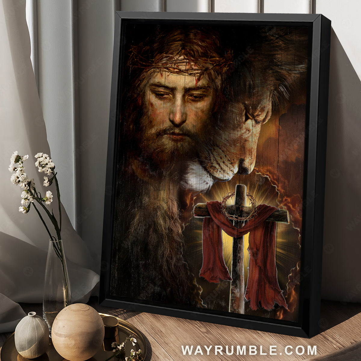 Abstract Jesus painting, Lion of Judah, Amazing wooden cross, Religious art - Jesus Portrait Canvas Prints, Christian Wall Art