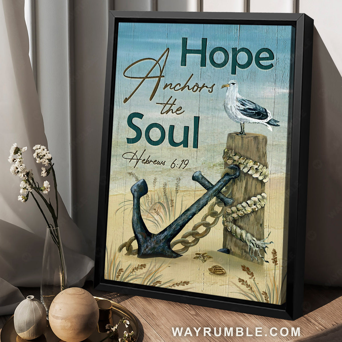 Pretty seagull, Old anchor, Bible verse, Hope anchors the soul - Jesus Portrait Canvas Prints, Christian Wall Art