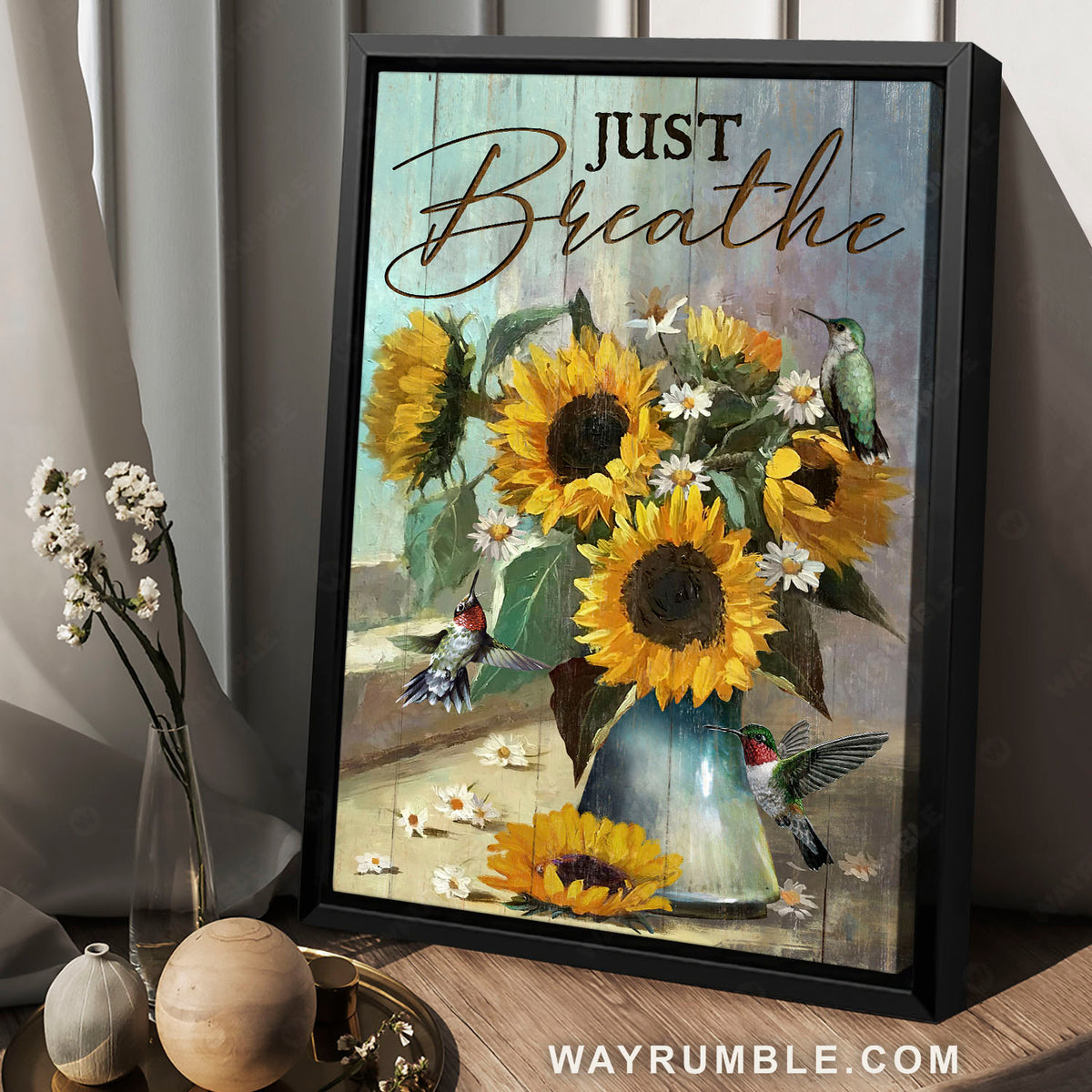 Abstract painting, Sunflower vase, Hummingbird drawing, Just breathe - Jesus Portrait Canvas Prints, Home Decor Wall Art
