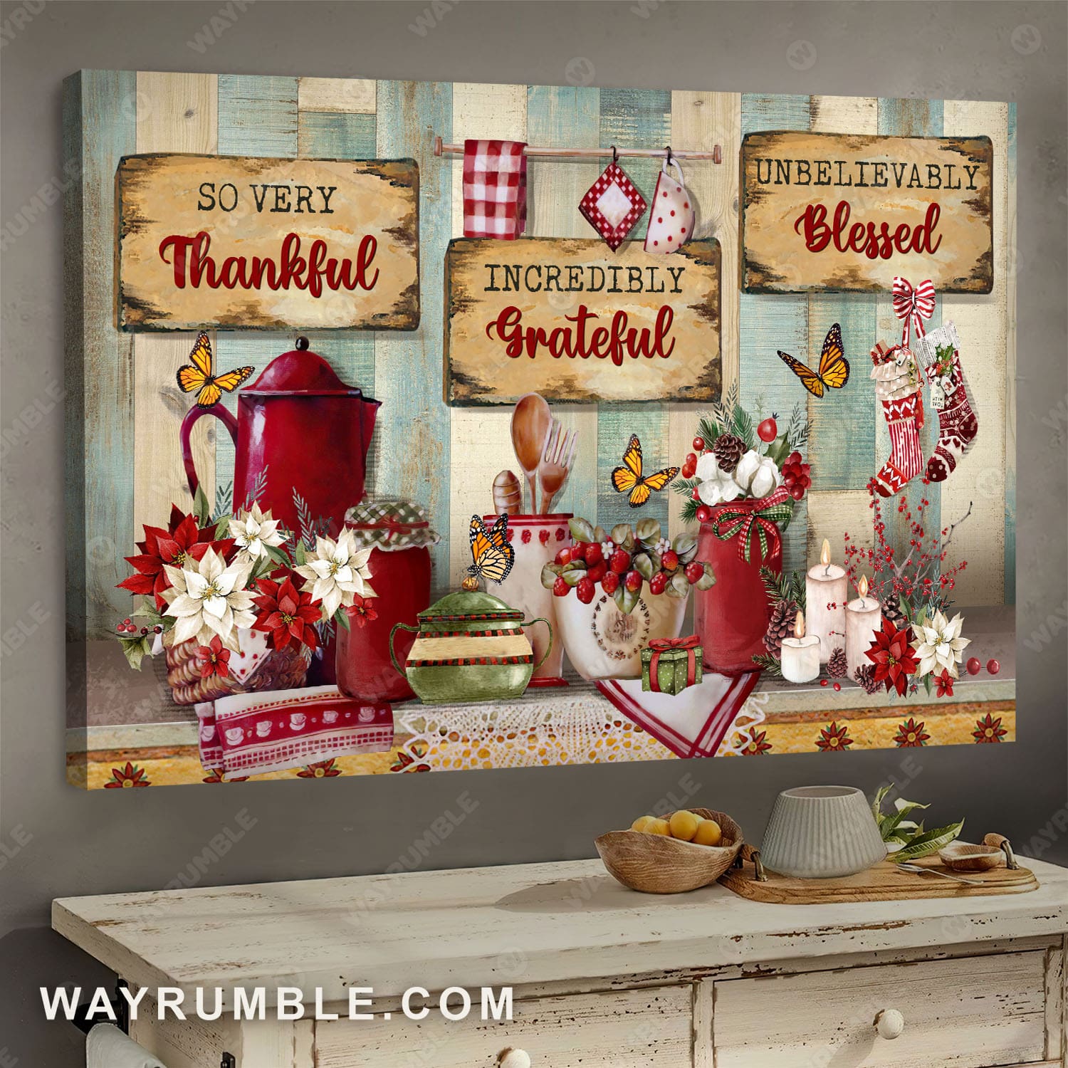 Christmas decoration, Kitchen, So very thankful, unbelievably blessed - Jesus Landscape Canvas Prints, Wall Art