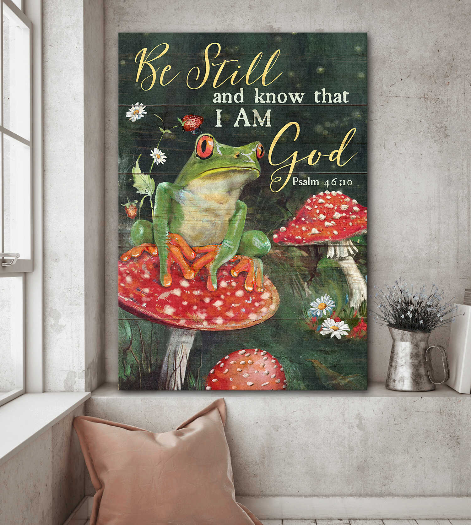 Frog, Mushroom, Be still and know that I am God - Jesus Portrait Canvas Prints, Wall Art