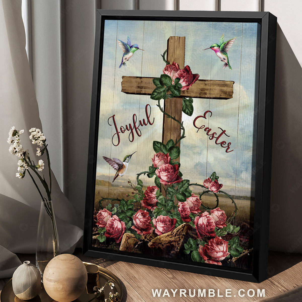 Lovely hummingbirds, Red roses, Holiday season, Joyful Easter - Jesus Portrait Canvas Prints, Christian Wall Art