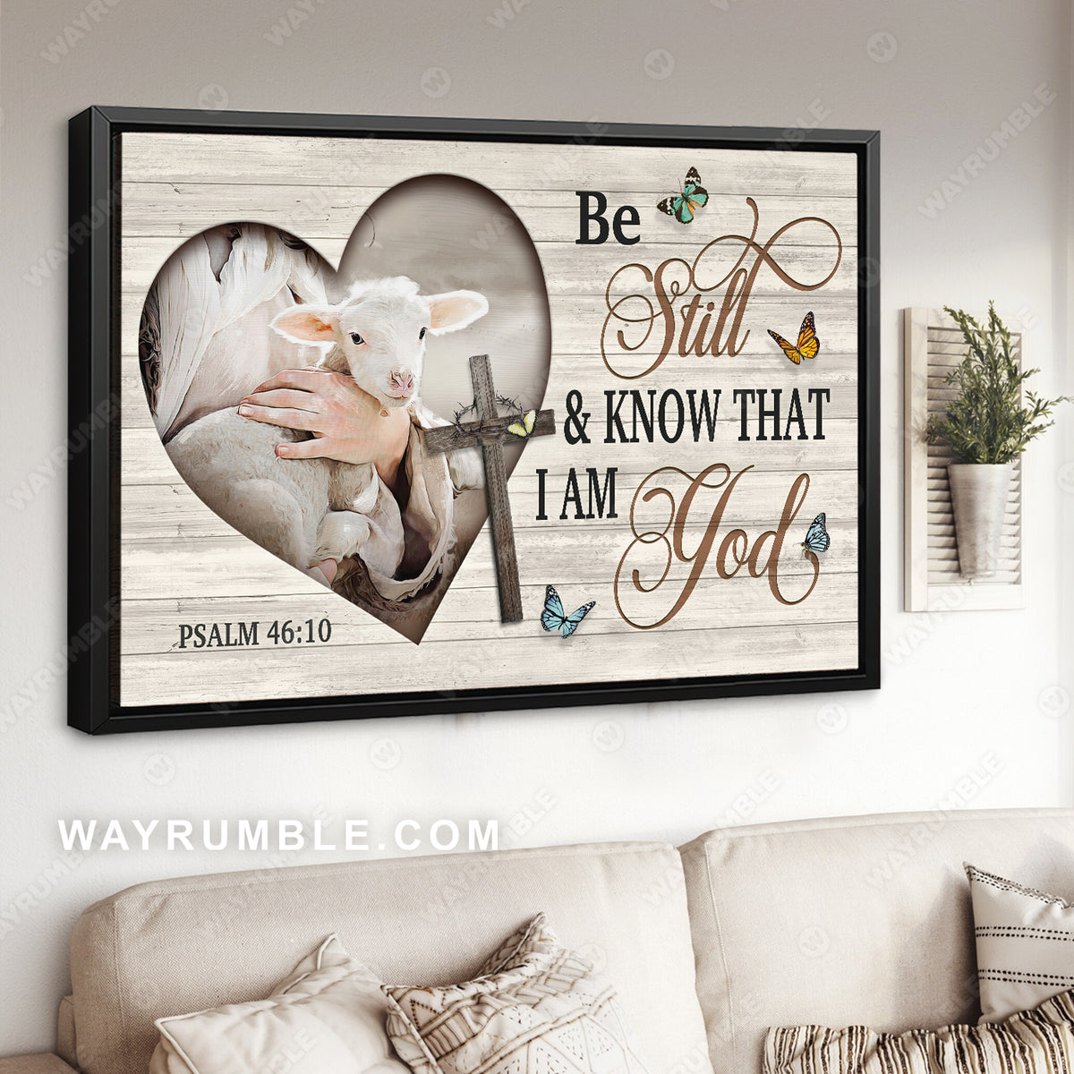 Lamb of God, Blue butterfly, Bible verse, Be still and know that I am God - Jesus Landscape Canvas Prints, Christian Wall Art